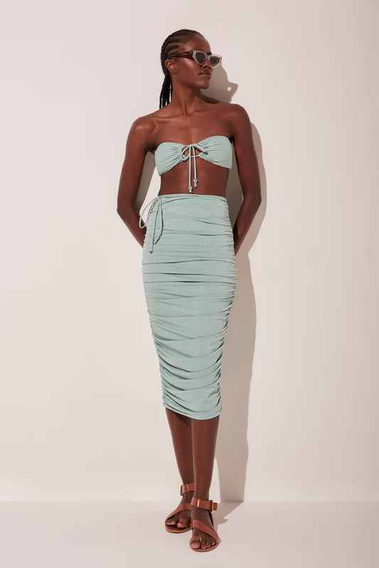 CELESTE RUCHED MIDI SKIRT WITH TIES