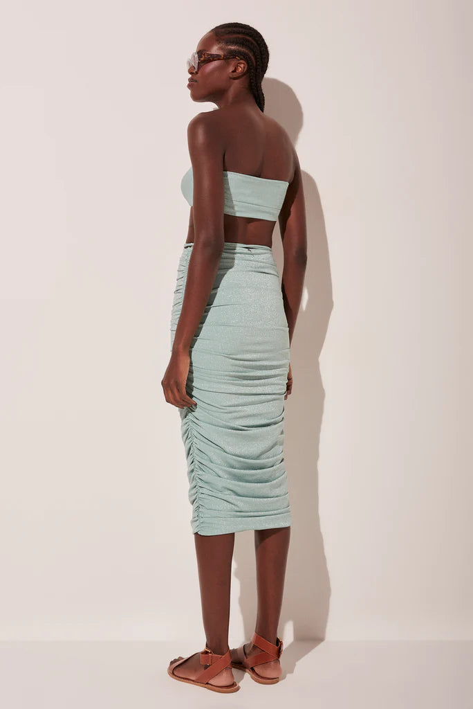 CELESTE RUCHED MIDI SKIRT WITH TIES