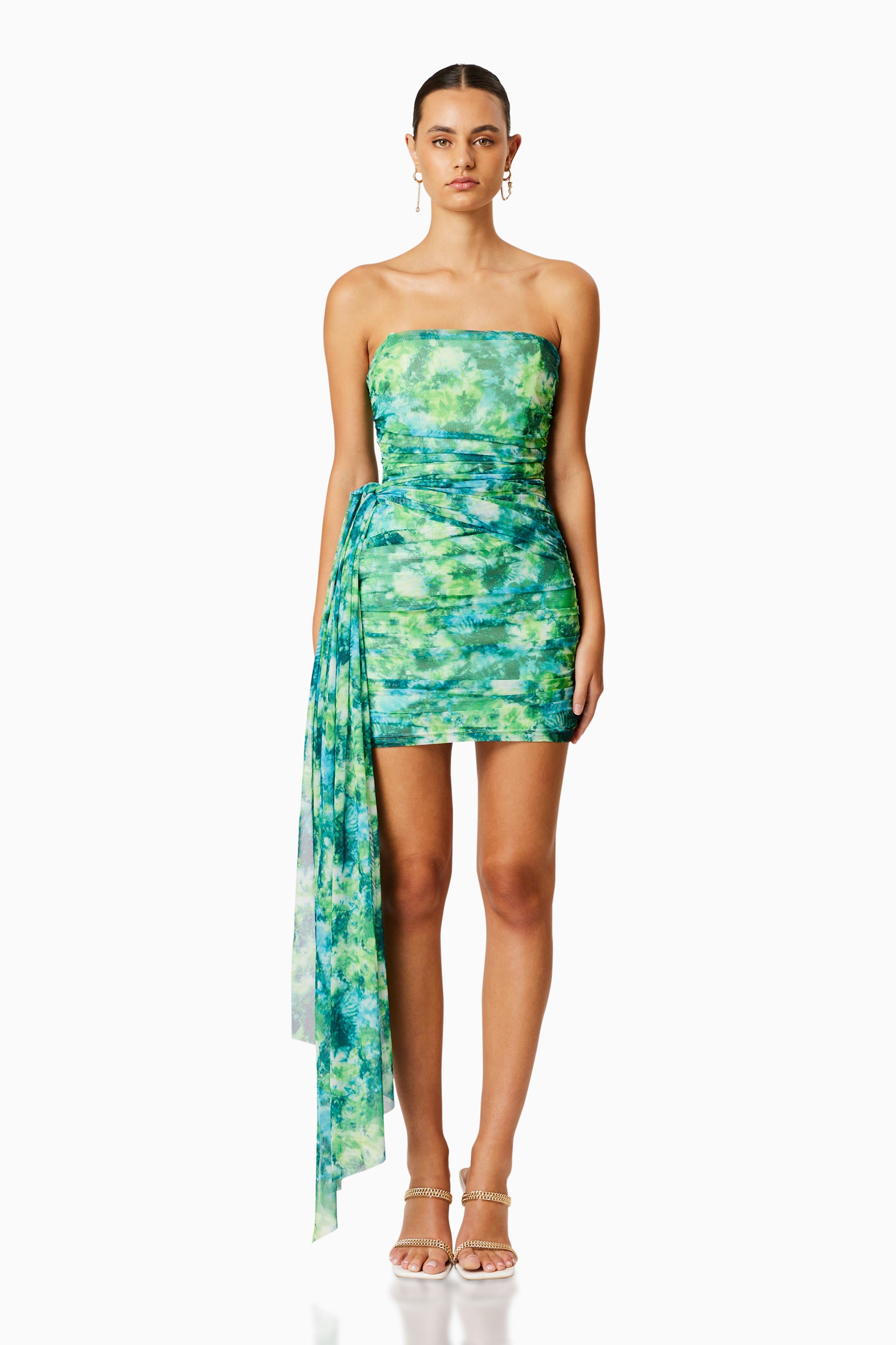 Elliatt Mini Dress - Multi Green Size M/UK10