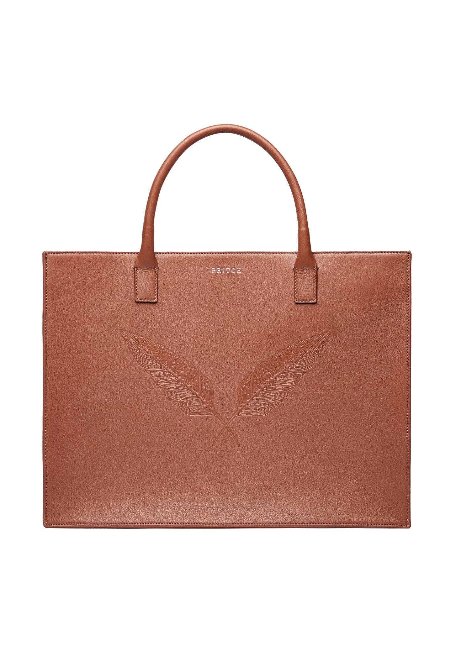 PRITCH - PIERCED Feather Leather Tote Bag Cognac Brown - SAMPLE SALE LONDON 