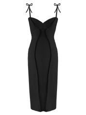 Georgia Hardinge Gaia Dress Black midi bodycon fitted tie bow strappy viscose jersey rib