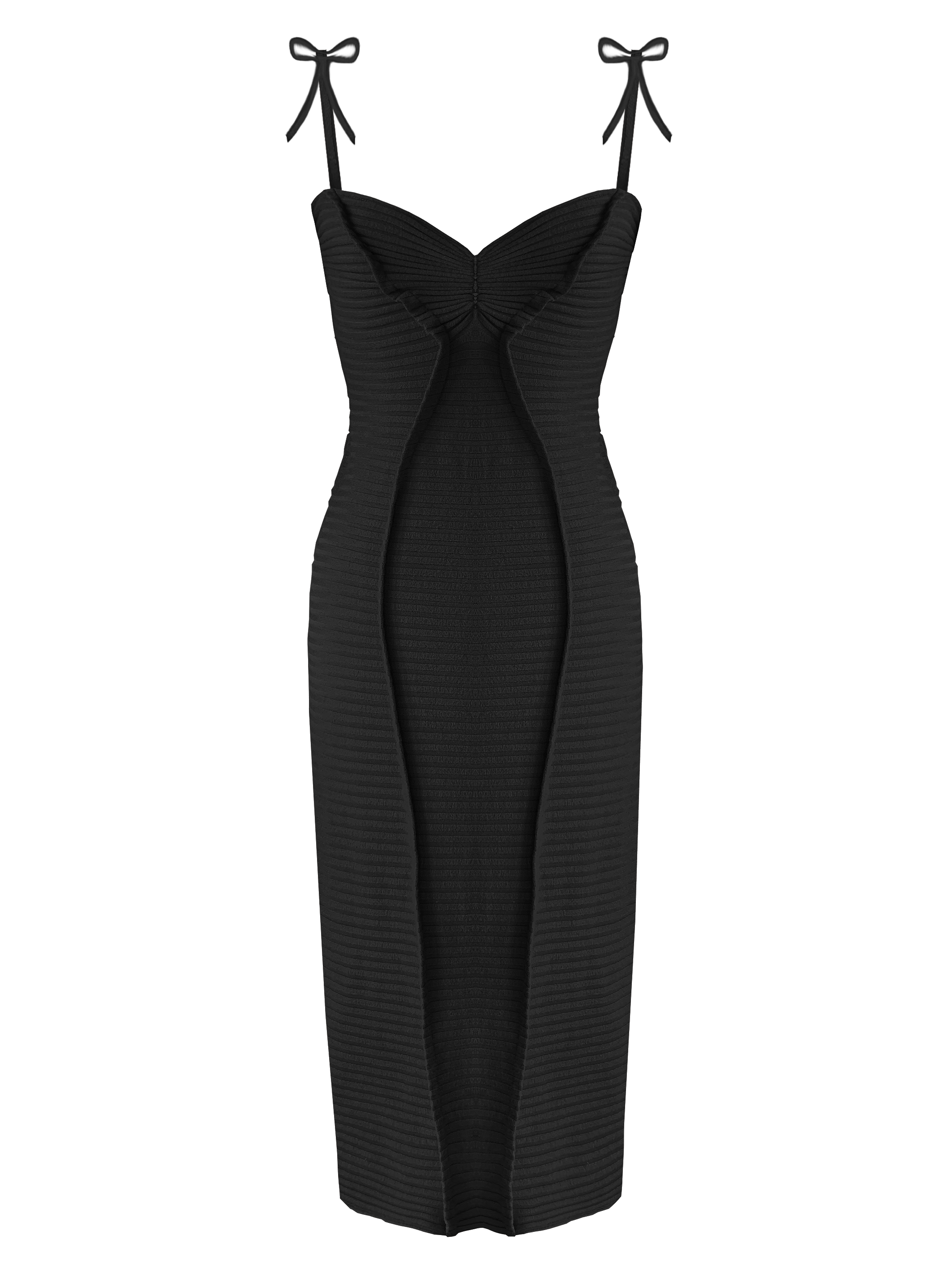 Georgia Hardinge Gaia Dress Black midi bodycon fitted tie bow strappy viscose jersey rib