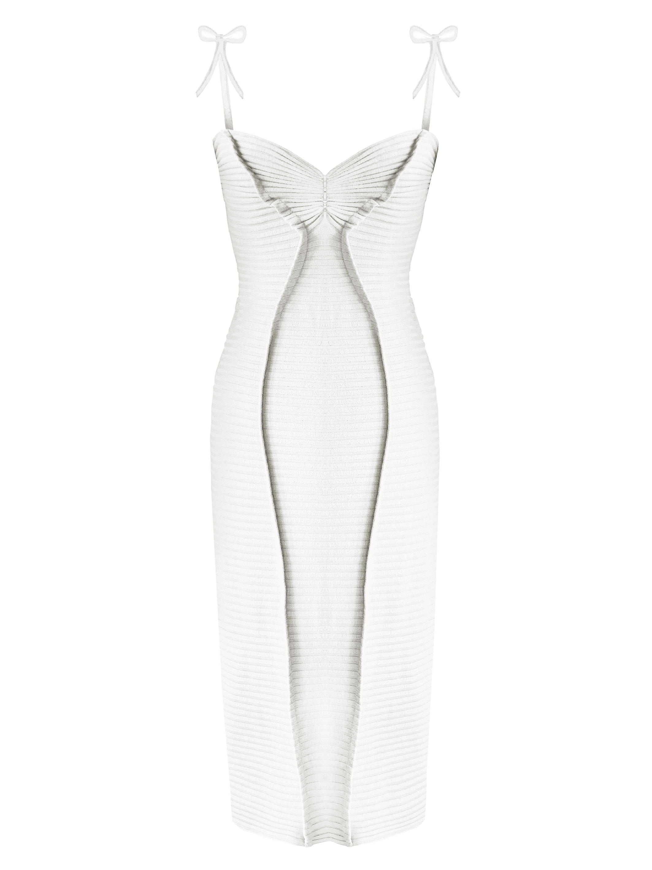 Georgia Hardinge Gaia Dress Ivory midi bodycon fitted tie bow strappy viscose jersey rib