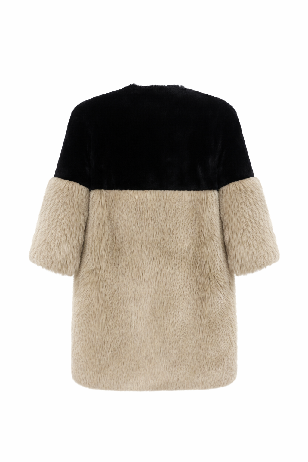 Ainea Faux Fur Coat Black & Beige Colour Block UK 8 EU 36 US 4 New With Tags
