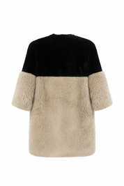 Ainea Faux Fur Coat Black & Beige Colour Block UK 8 EU 36 US 4 New With Tags