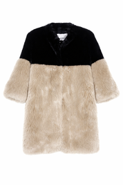 Ainea Faux Fur Coat Black & Beige Colour Block UK 8 EU 36 US 4 New With Tags