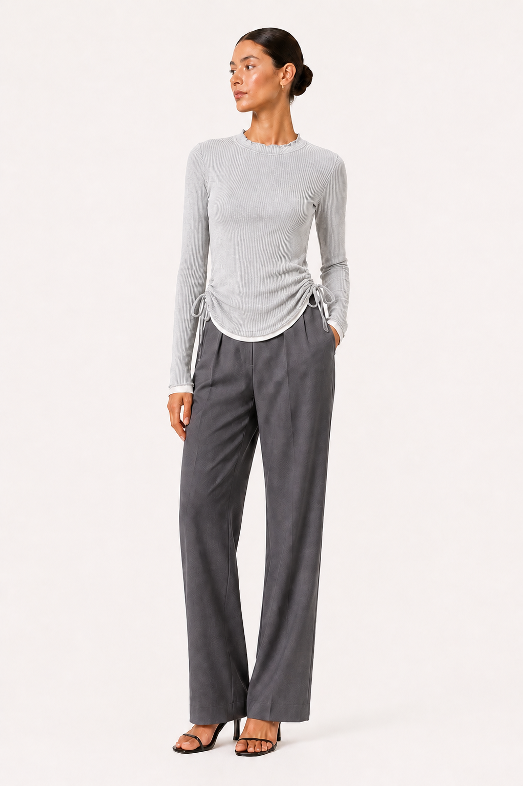 Casasola washed grey sheer silk top with long sleeves UK8