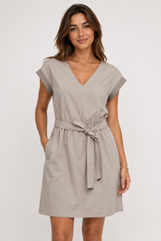 Peserico V-neck belted-waist midi dress IT42/UK10