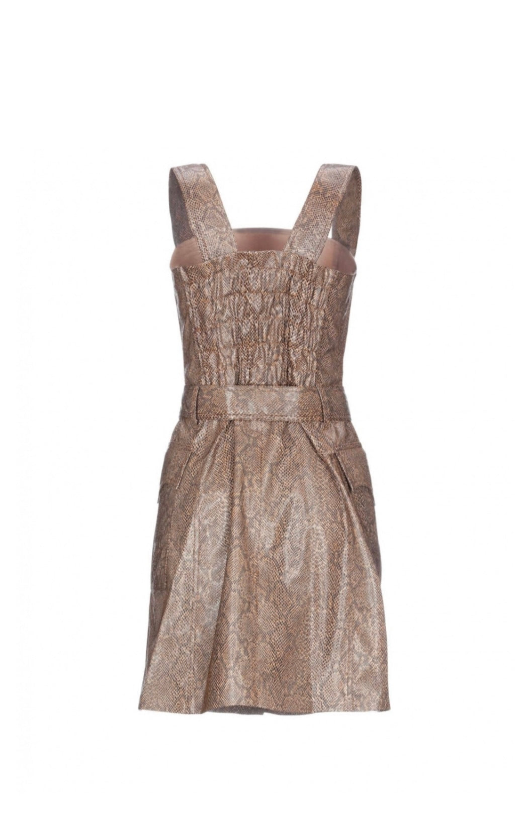Nanush­ka Lorena Vinyl Brown Snake-Print Short Dress L