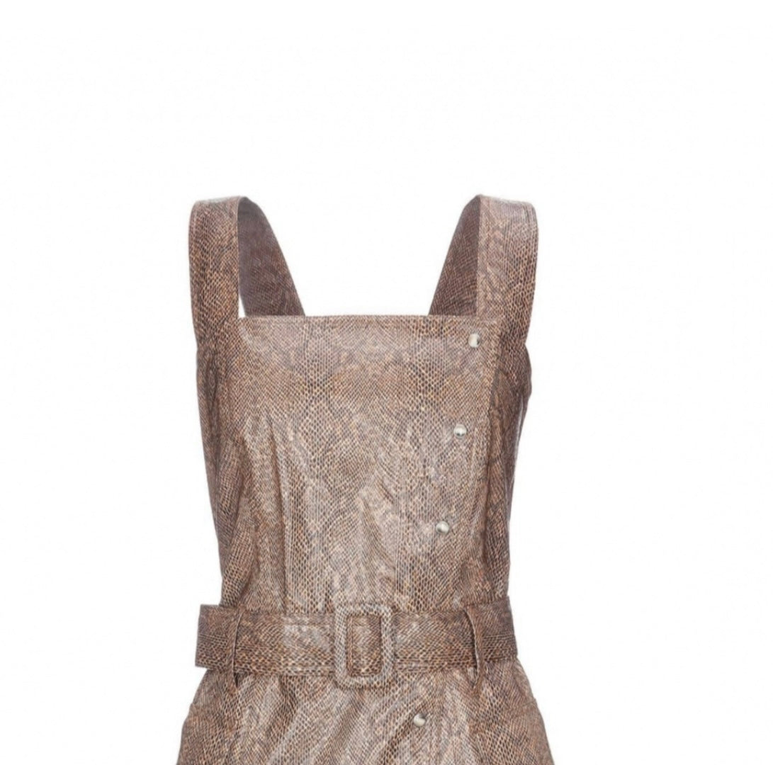 Nanush­ka Lorena Vinyl Brown Snake-Print Short Dress L