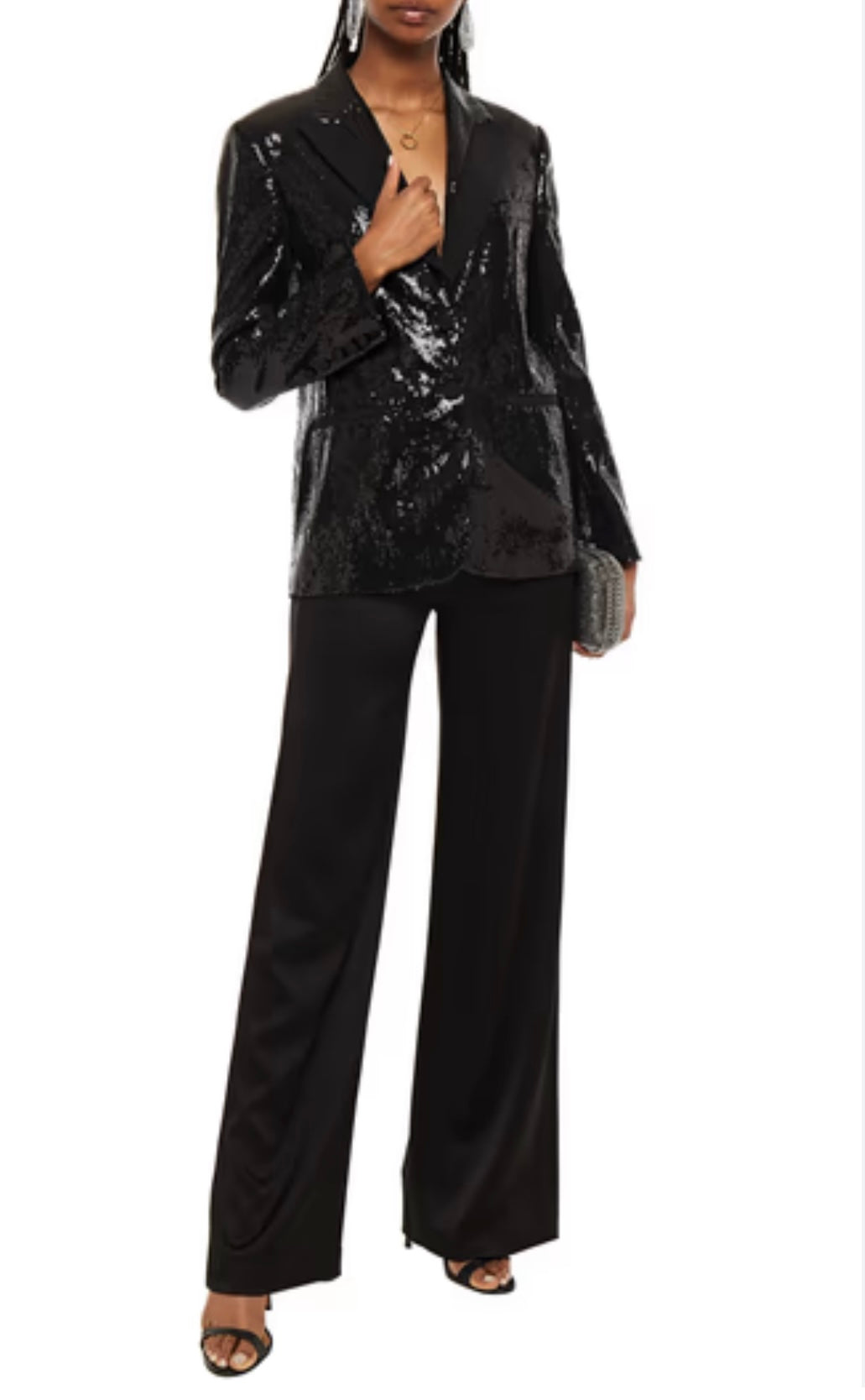DUNDAS Faille-trimmed sequined stretch-tulle blazer