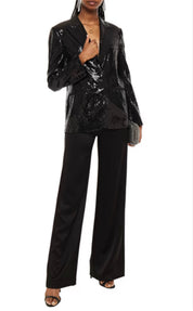 DUNDAS Faille-trimmed sequined stretch-tulle blazer