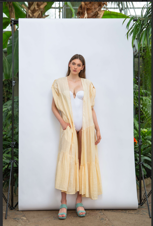 A Mere Co. - Tulum Linen Dress Beige - One Size
