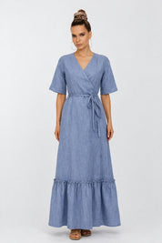 Linen Maxi Wrap Dress - Size S