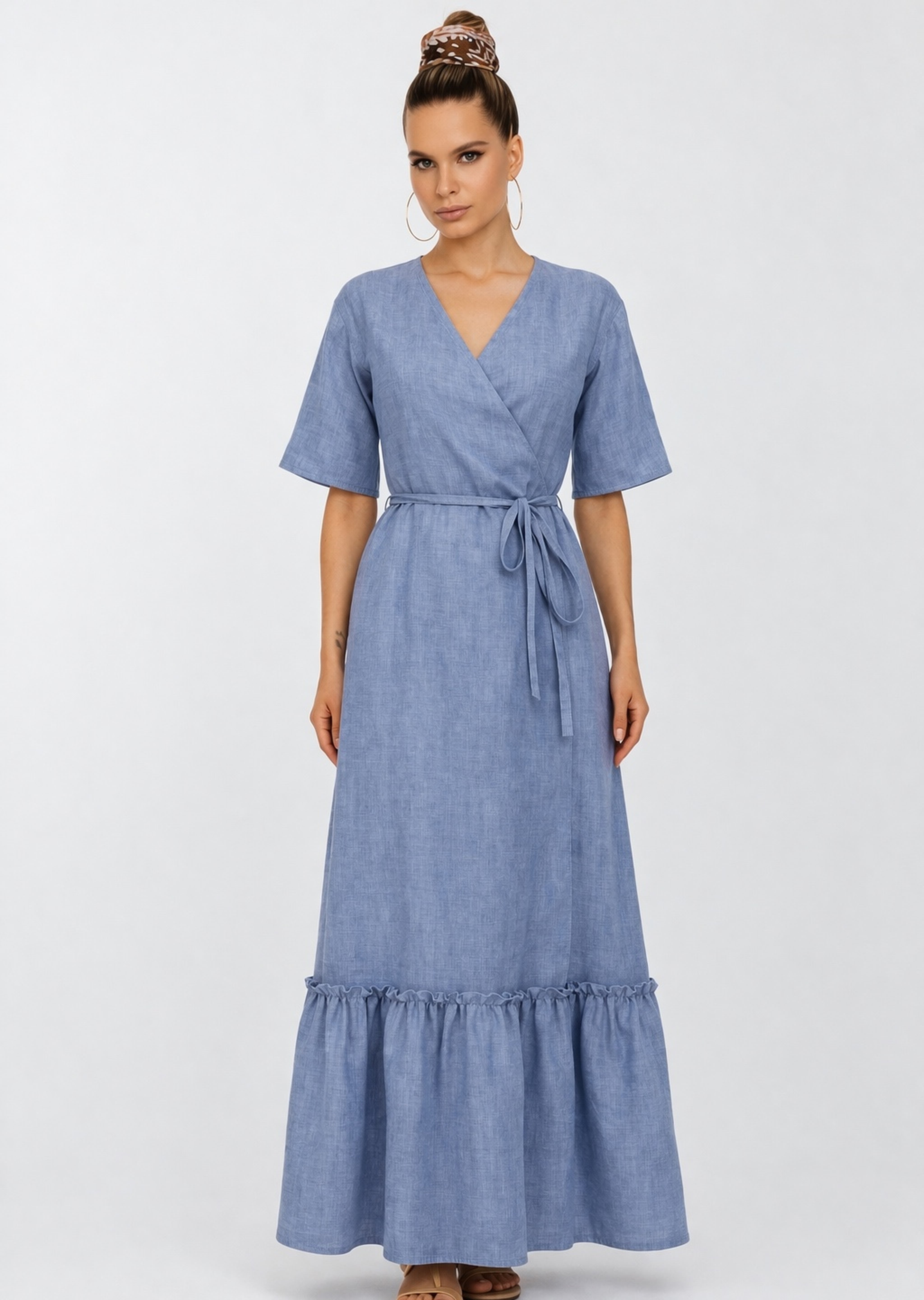 Linen Maxi Wrap Dress - Size S