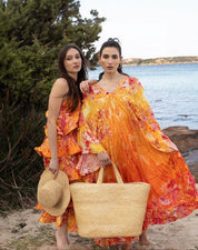 Kore Collections Orange Garden print kaftan One size