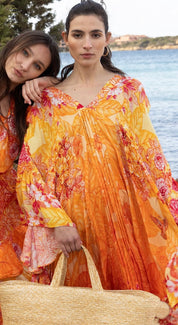 Kore Collections Orange Garden print kaftan One size