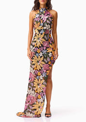 Elliatt Kiran Halter Gown - Orange Floral Size S/UK8