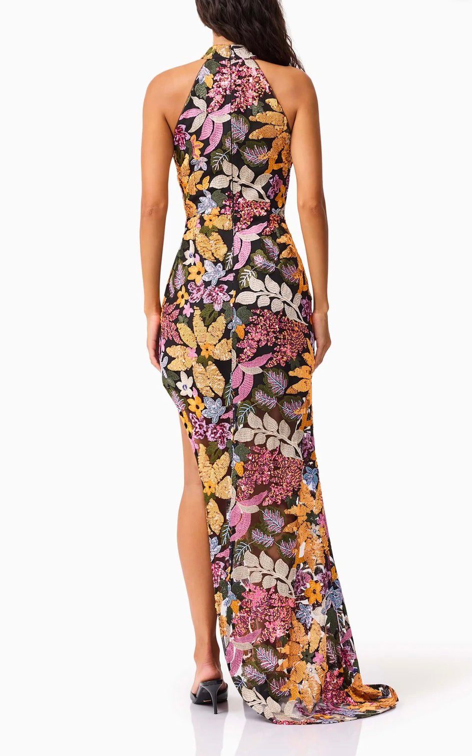Elliatt Kiran Halter Gown - Orange Floral Size S/UK8