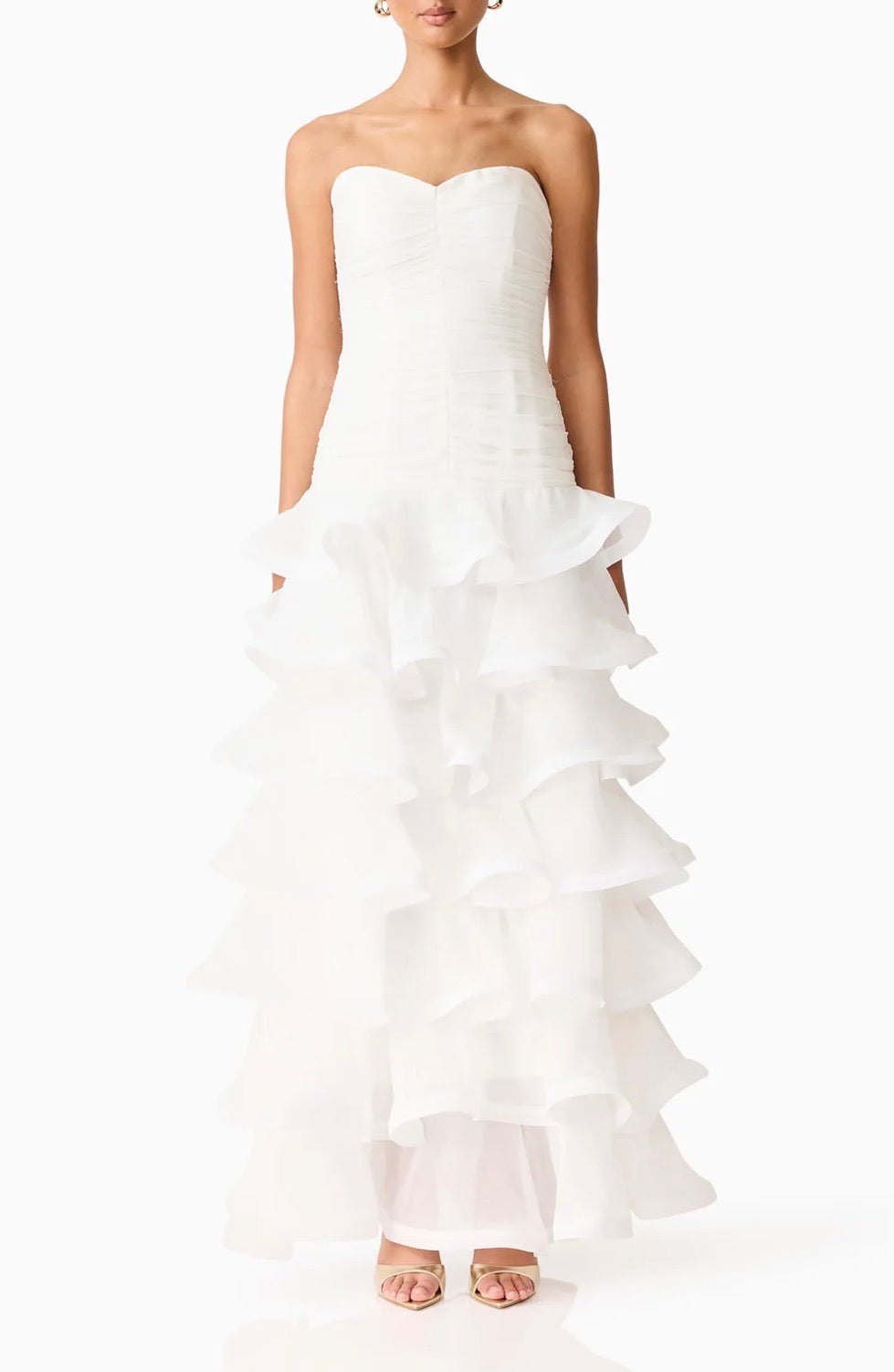 Elliatt Evelin Tiered Gown - White Size S/UK8