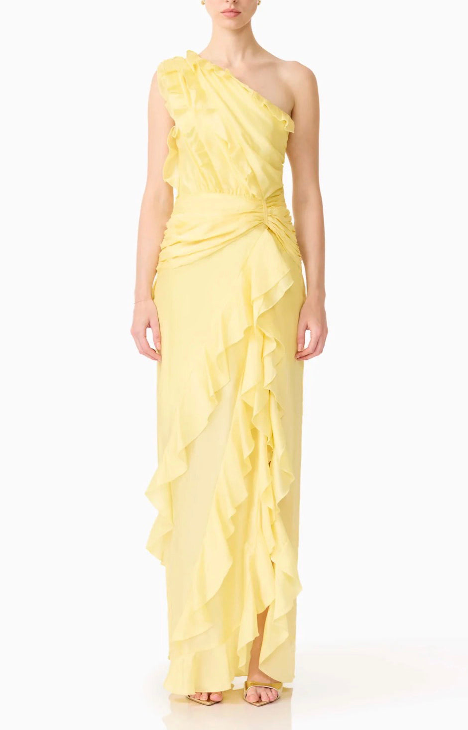 Elliatt Lucinda One Shoulder Gown - Lemon Yellow Size S/UK8