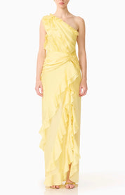 Elliatt Lucinda One Shoulder Gown - Lemon Yellow Size S/UK8