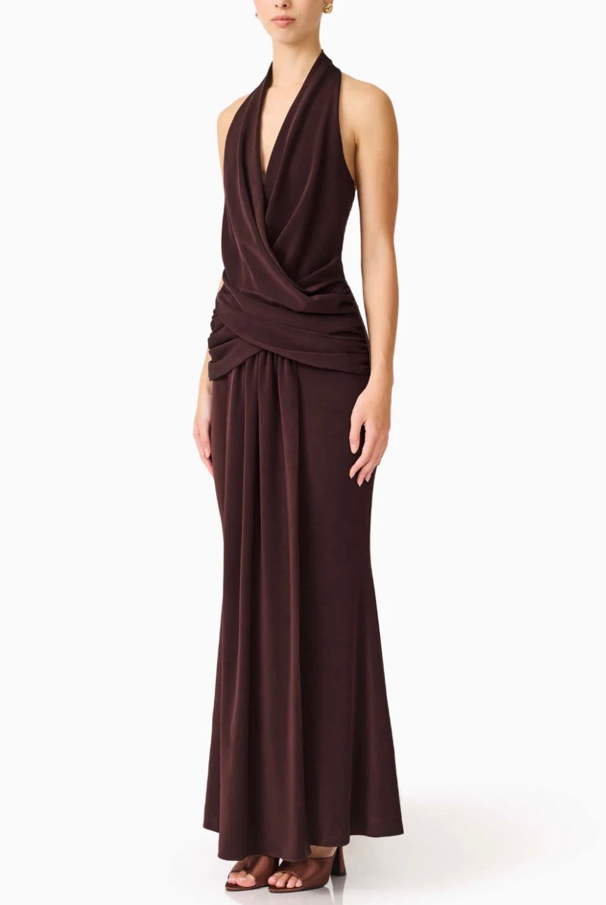 Elliatt Simone Cowl Neck Gown - Chocolate Brown Size S/UK8