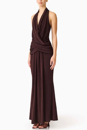 Elliatt Simone Cowl Neck Gown - Chocolate Brown Size S/UK8