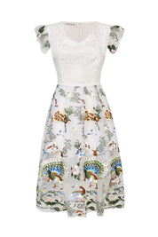 SKYLENCE - Short-Sleeved QiaoChu Embroidered Peacock Dress