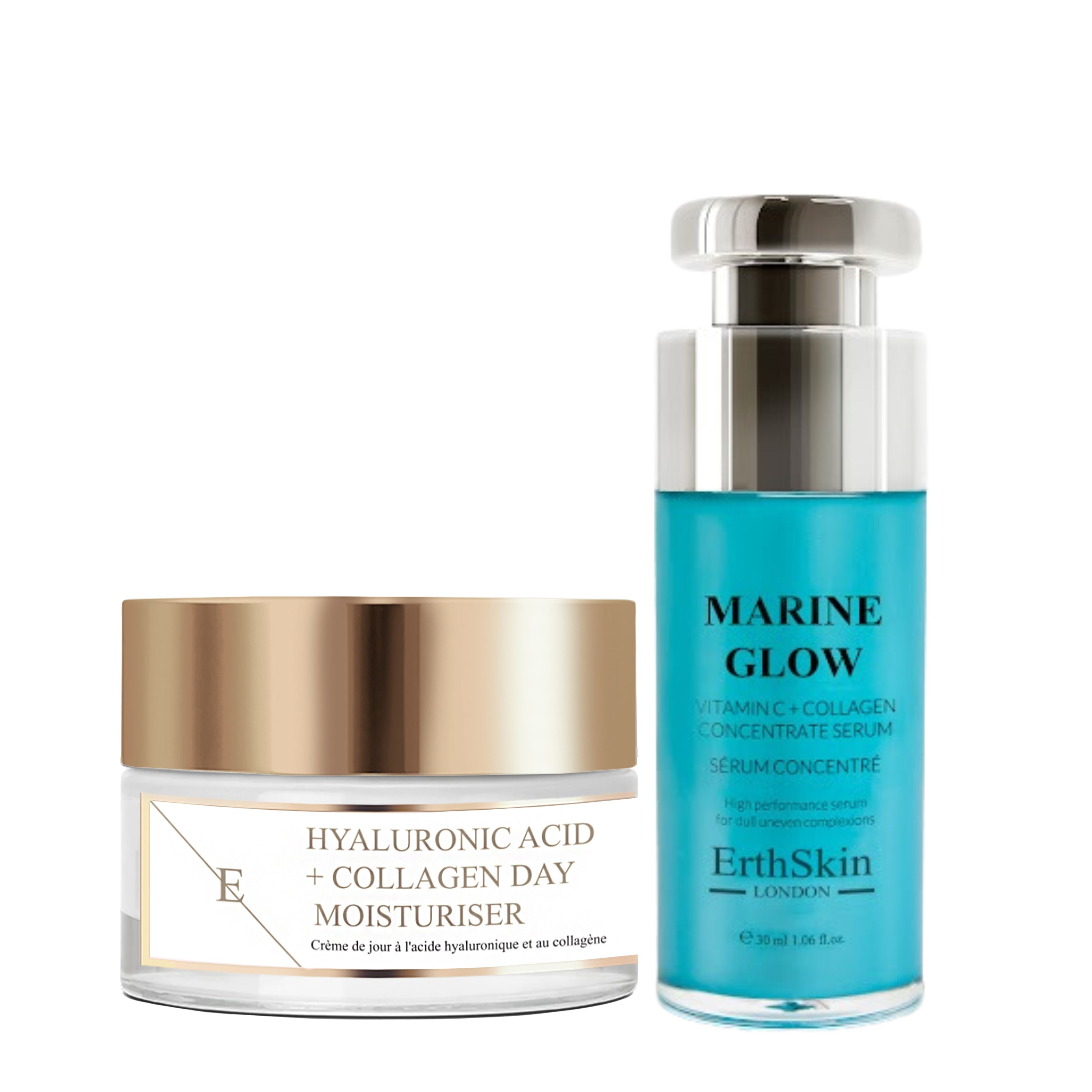 Hyaluronic acid & Collagen Day Cream 50ml + Marine Glow Vitamin C + Collagen Concentrate Serum 30ml