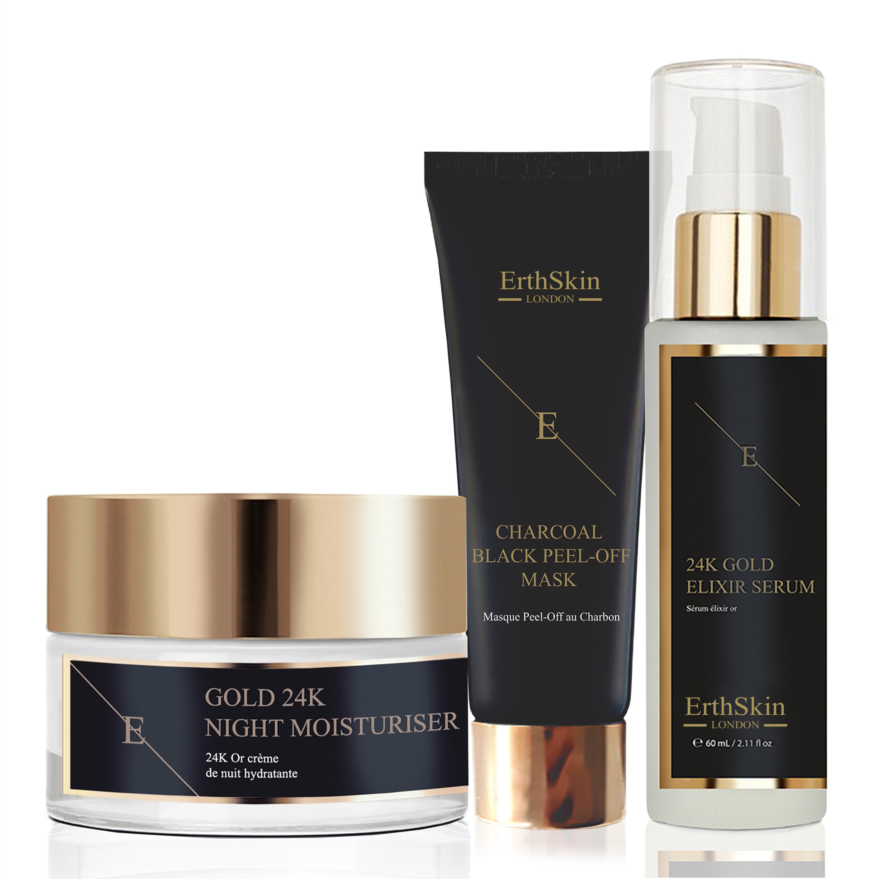 24K Gold Anti-Wrinkle Moisturiser + 24k Gold Elixir Serum +Charcoal Face mask