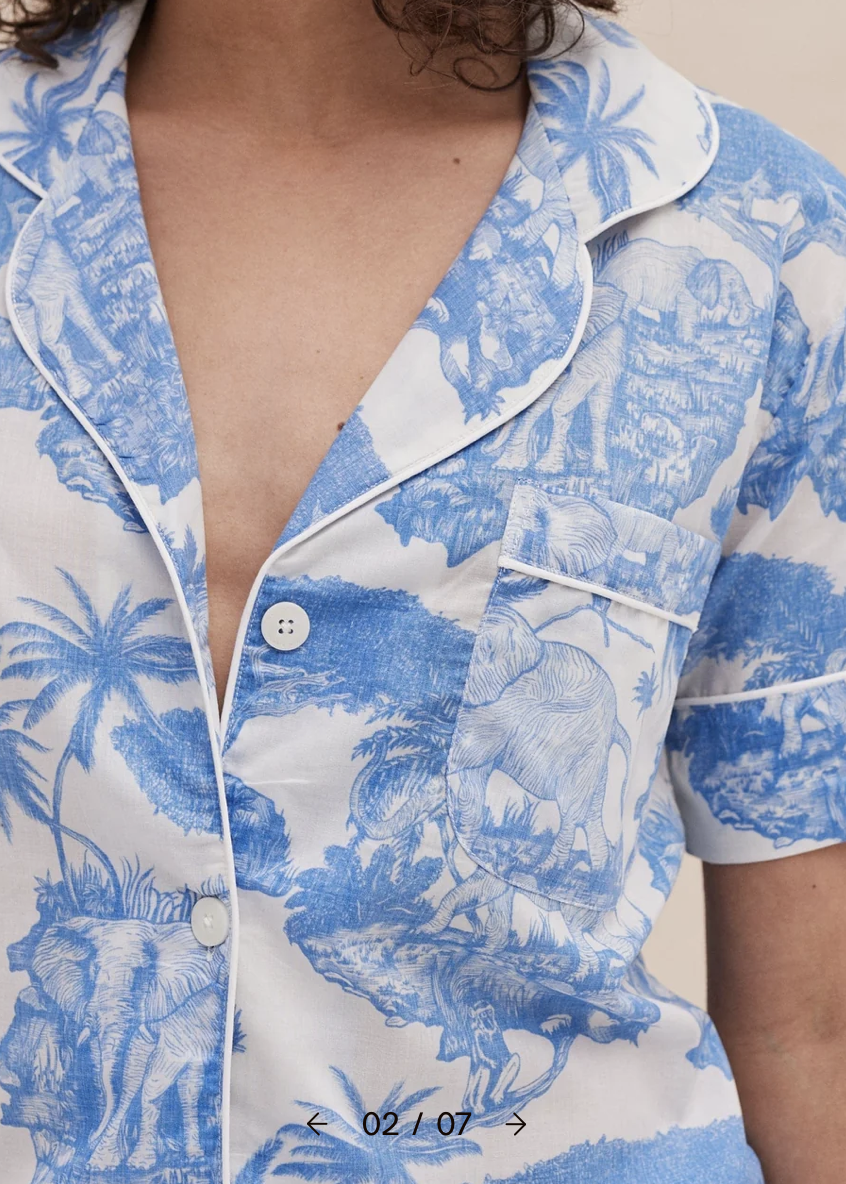 Desmond & Dempsey - LOXODONTA Blue Short Sleeve Pyjama Shirt