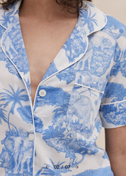 Desmond & Dempsey - LOXODONTA Blue Short Sleeve Pyjama Shirt