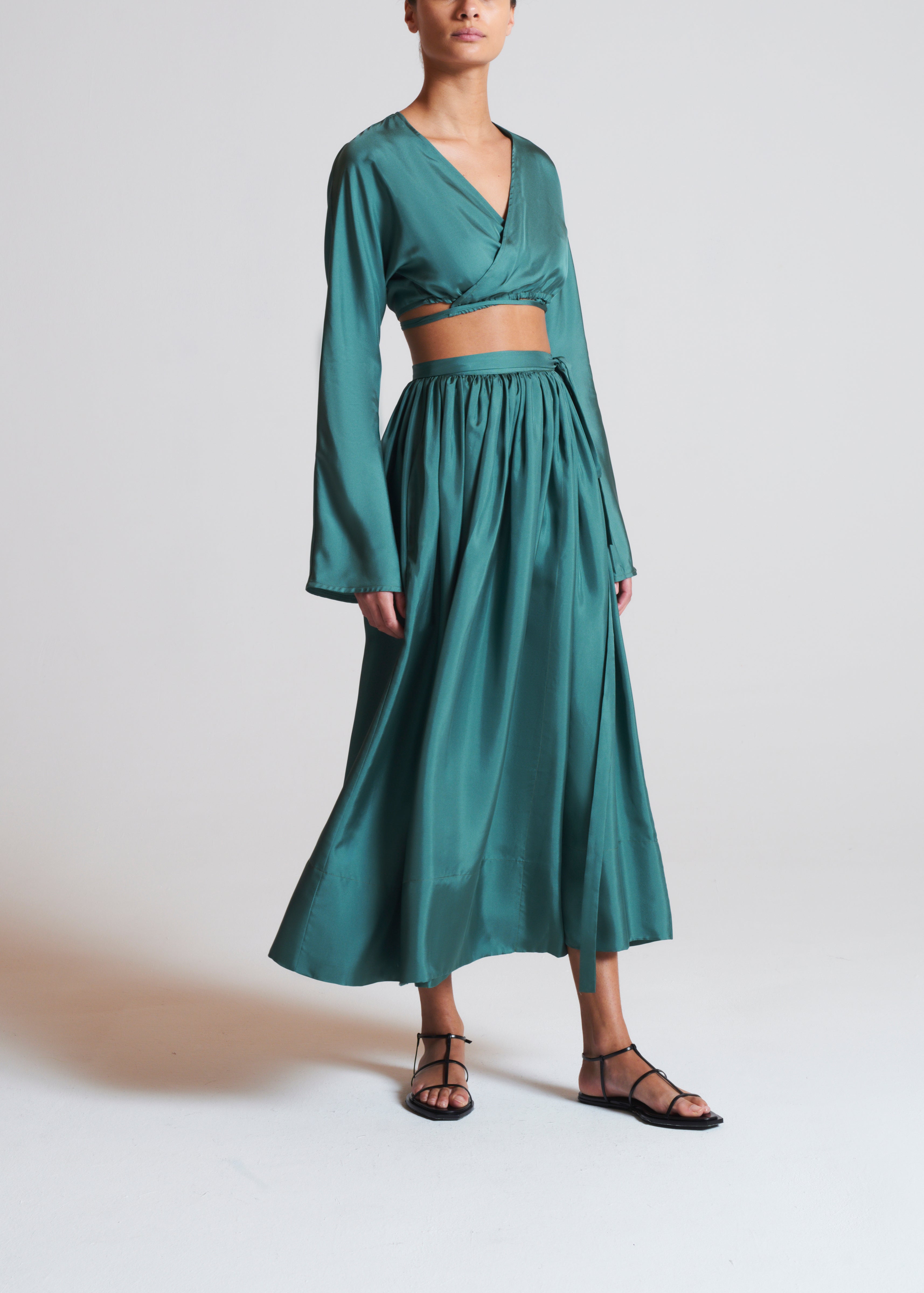 Coco Lake Blue Silk Twill Skirt