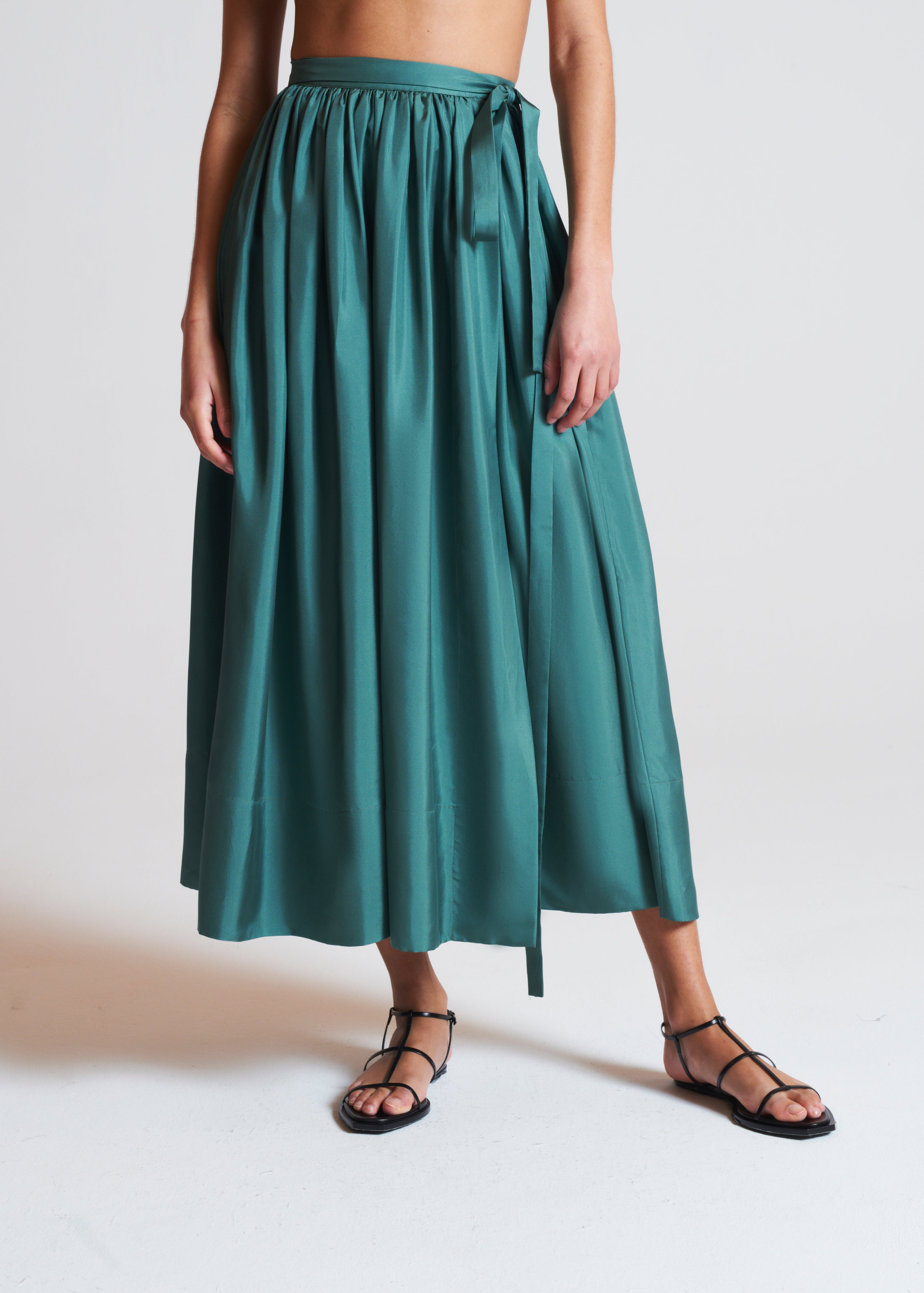 Coco Lake Blue Silk Twill Skirt