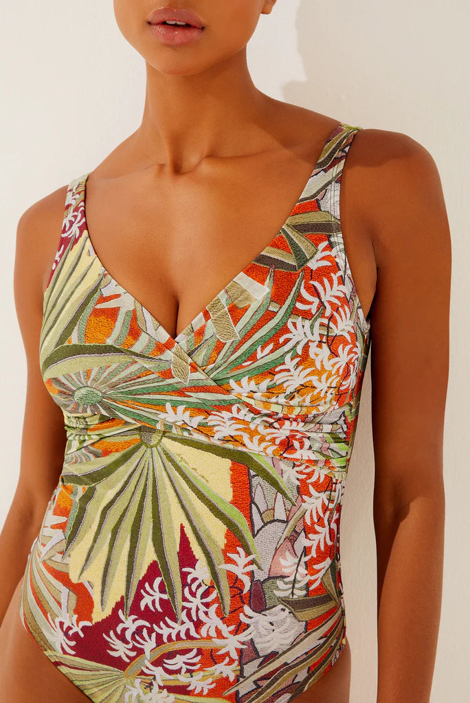 Palm Trees Crisscrossed Bust Strappy One Piece M08A1278