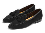 Sagan Classic Tassel Loafers in Obsidian Black Asteria Suede with Grip