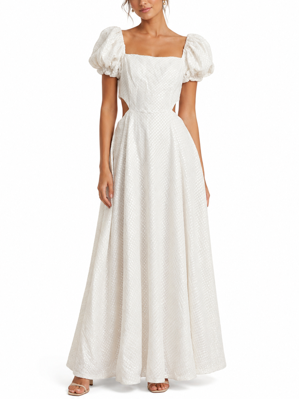 Elliatt Marlberry Puff Sleeve Maxi Dress With Cut Outs - Ivory Size S/UK8