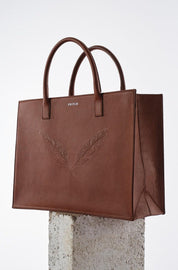 PRITCH - PIERCED Feather Leather Tote Bag Cognac Brown - SAMPLE SALE LONDON 