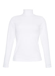 A front view of a white turtleneck without a model.