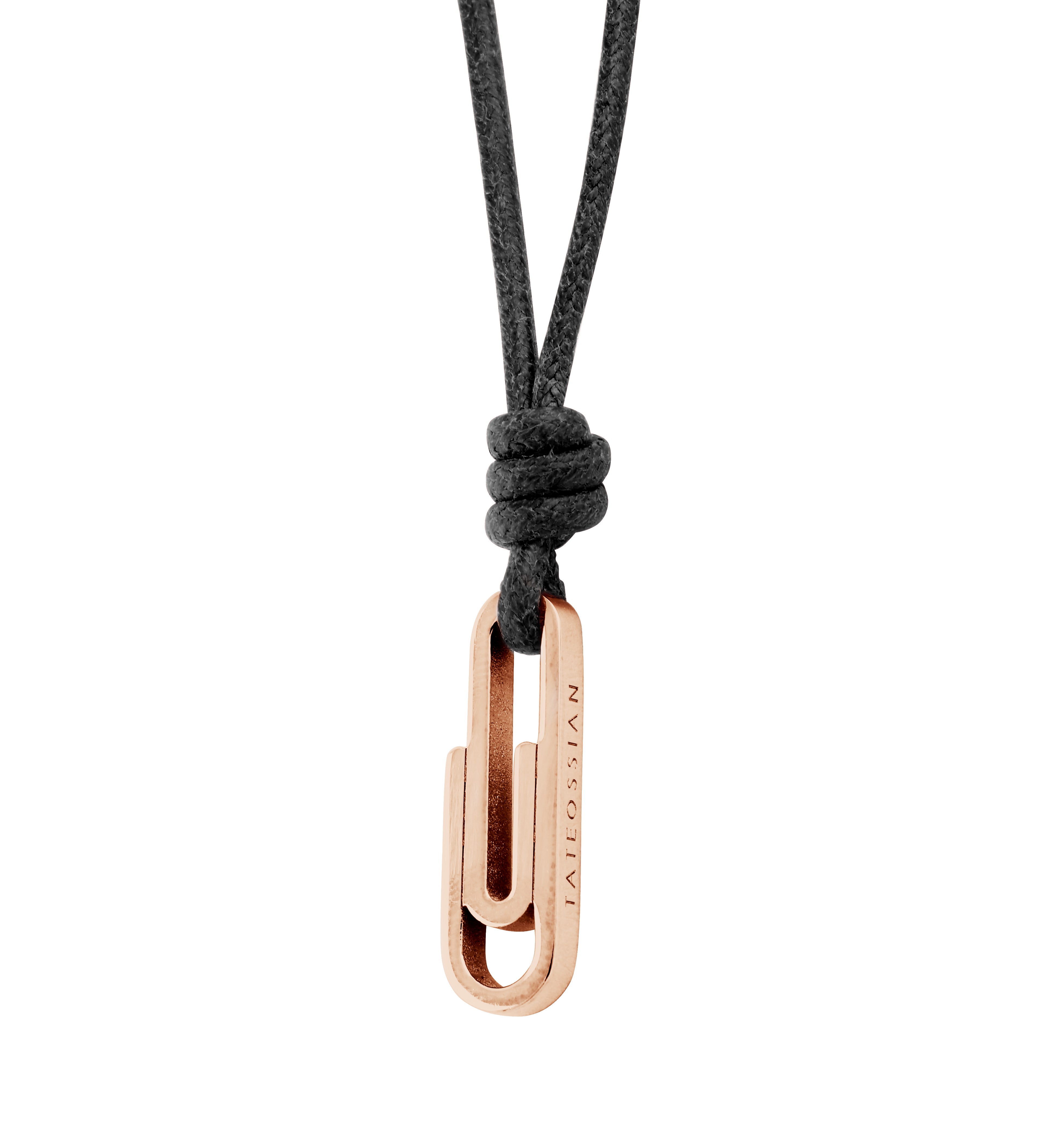Rose Gold Plated Silver Paper Clip Pendant with Black Cord