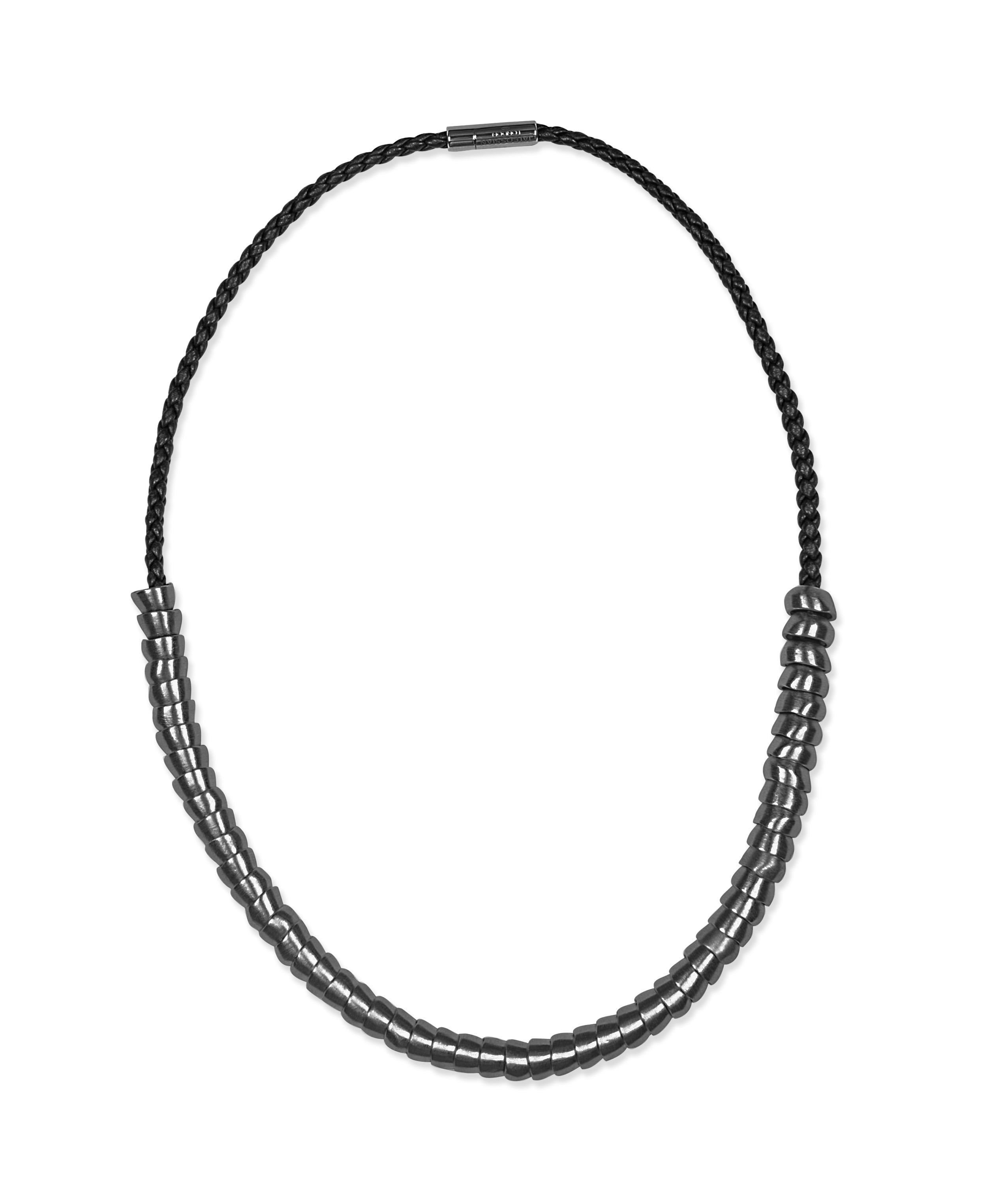 ZAHA HADID DESIGN TORQ BEAD NECKLACE in Black Ruthenium & Black Leather