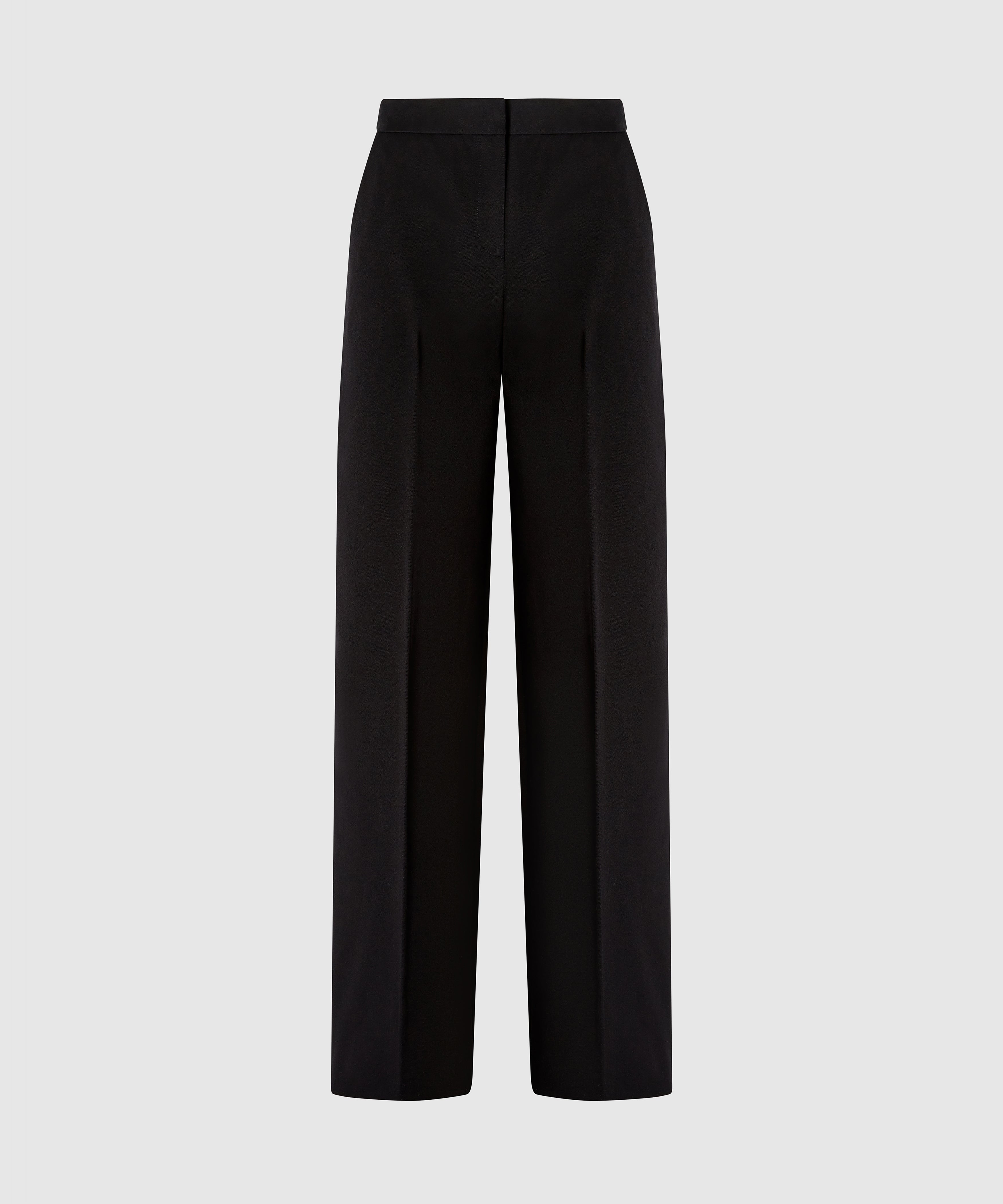 High Waisted Wide Leg Cotton Tailored Trousers With Pockets