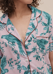 Desmond & Dempsey - BROMLEY PARROT Pink/Blue Short Sleeve Pyjama Shirt - Size L