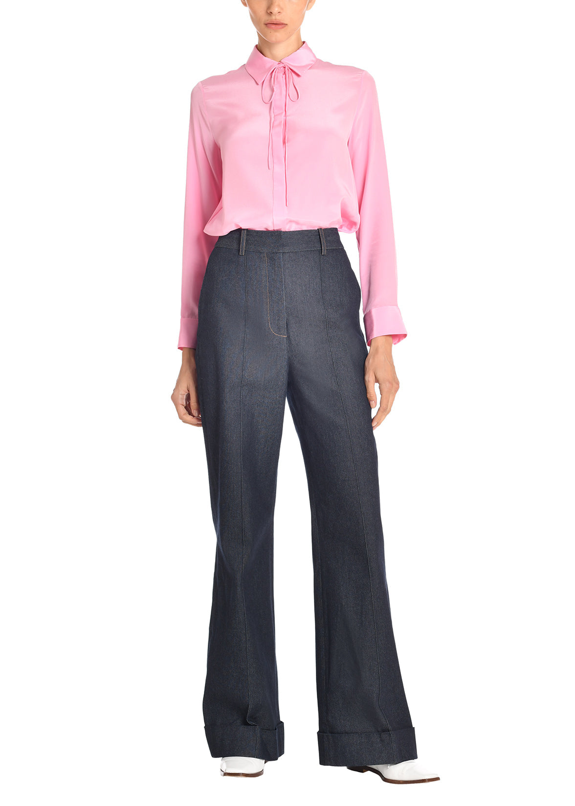 cuffed hem wide leg trouser in japanese denim