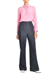 cuffed hem wide leg trouser in japanese denim