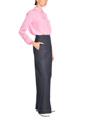 cuffed hem wide leg trouser in japanese denim