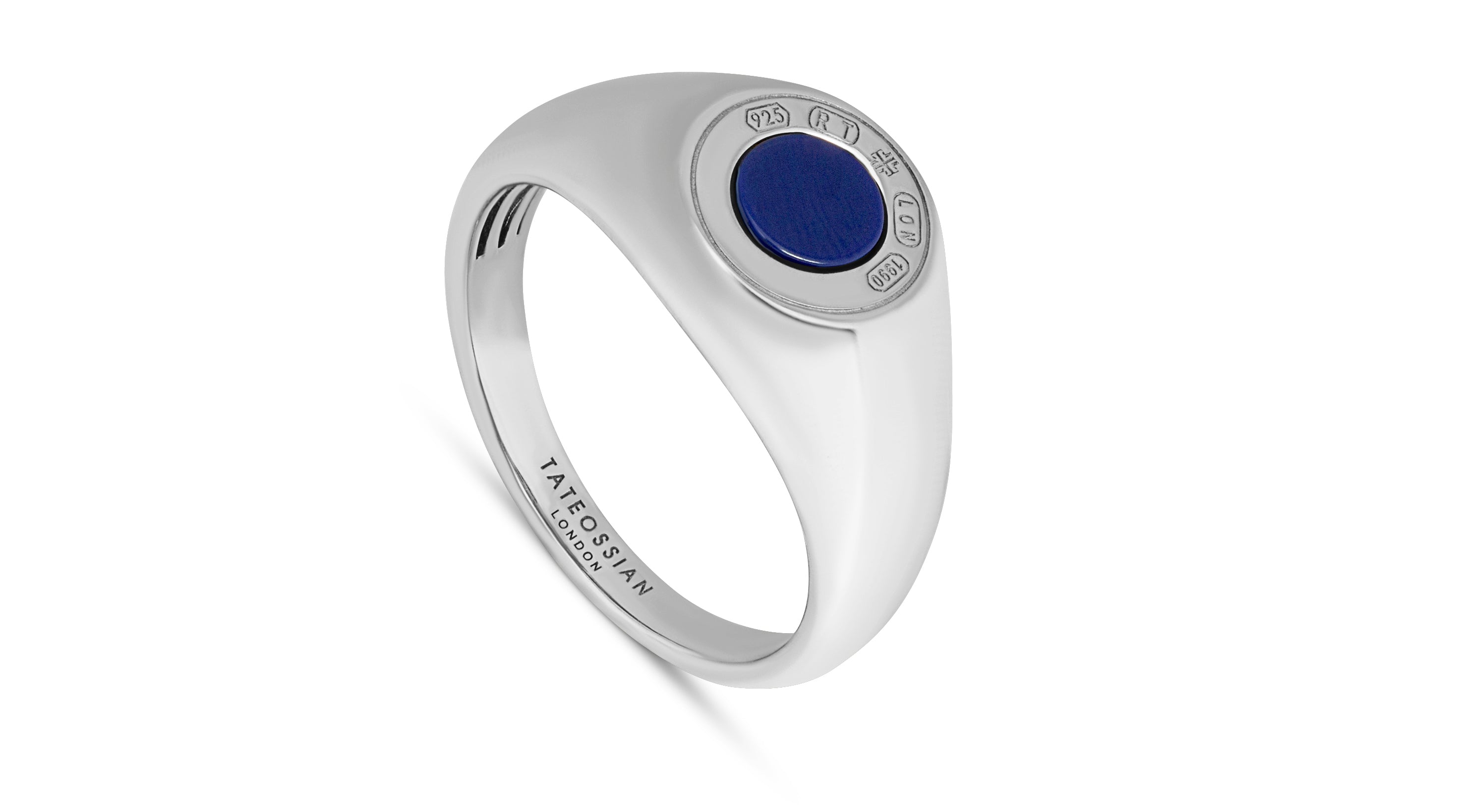 Tateossian Signature Lock Ring with Blue Lapis in Rhodium Plated Silver (S Size)