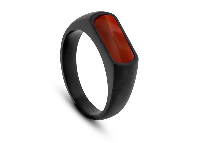 Black IP stainless steel RT Signet ring with carnelian