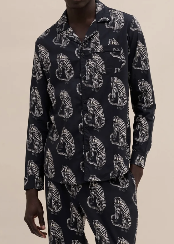Desmond & Dempsey - SANSINDO Black Cream Men's Pyjama Shirt
